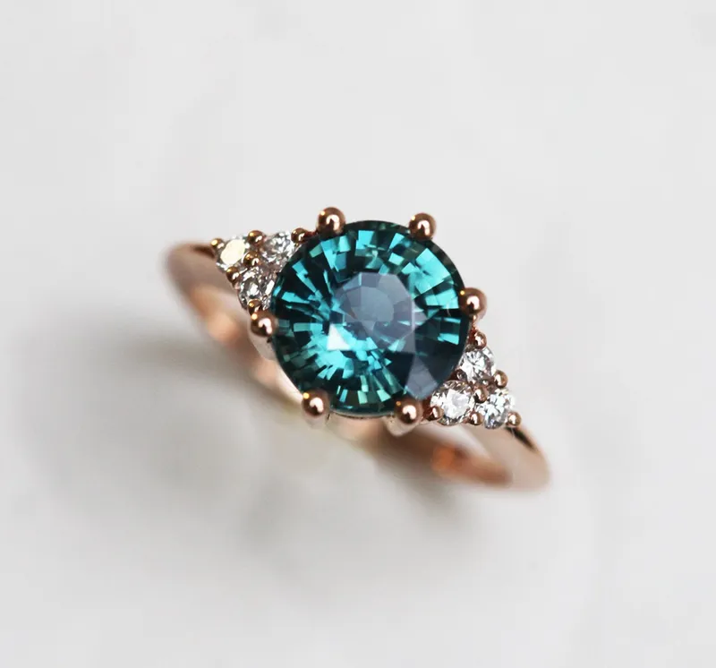Tessa Teal Sapphire Diamond Ring sapphire round cut engagement ring