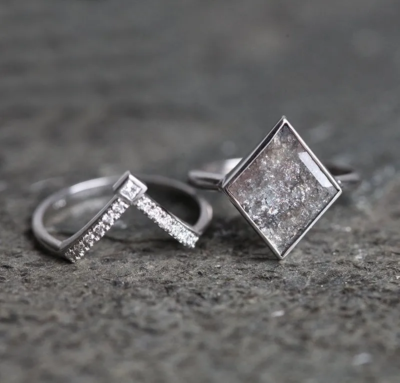 Thalia Salt & Pepper Diamond Ring Set view 2