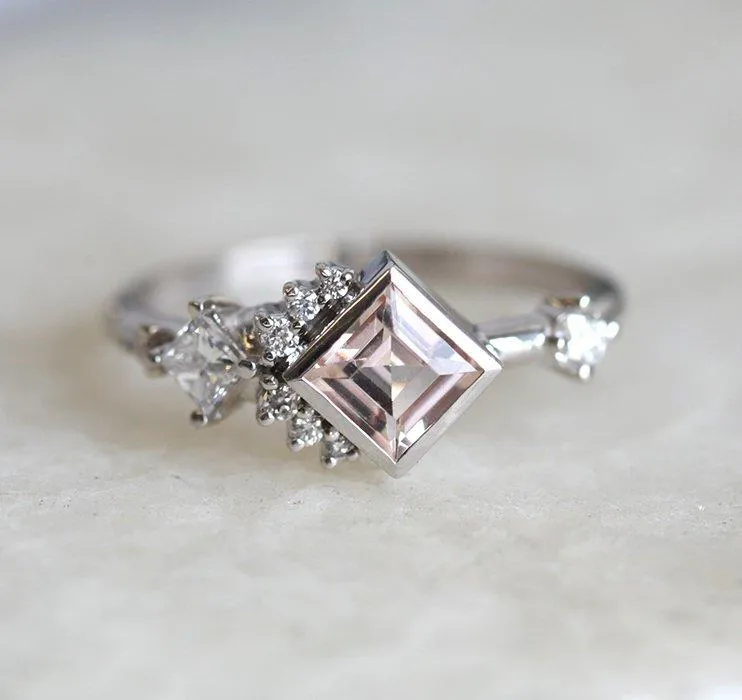 THEA PEACH PINK MORGANITE DIAMOND CLUSTER RING vy 2