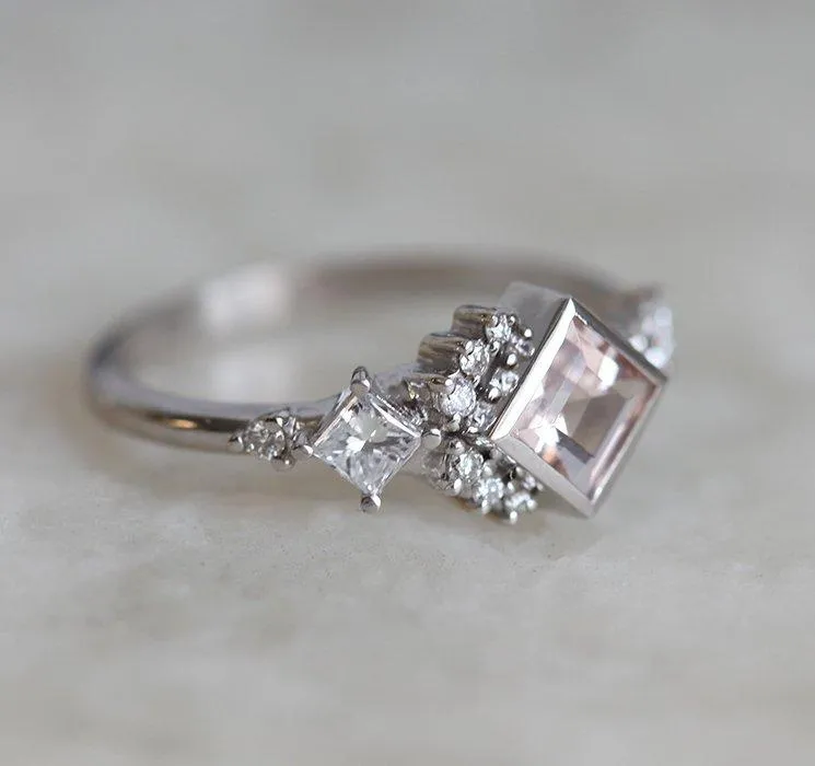 THEA PEACH PINK MORGANITE DIAMOND CLUSTER RING vy 3
