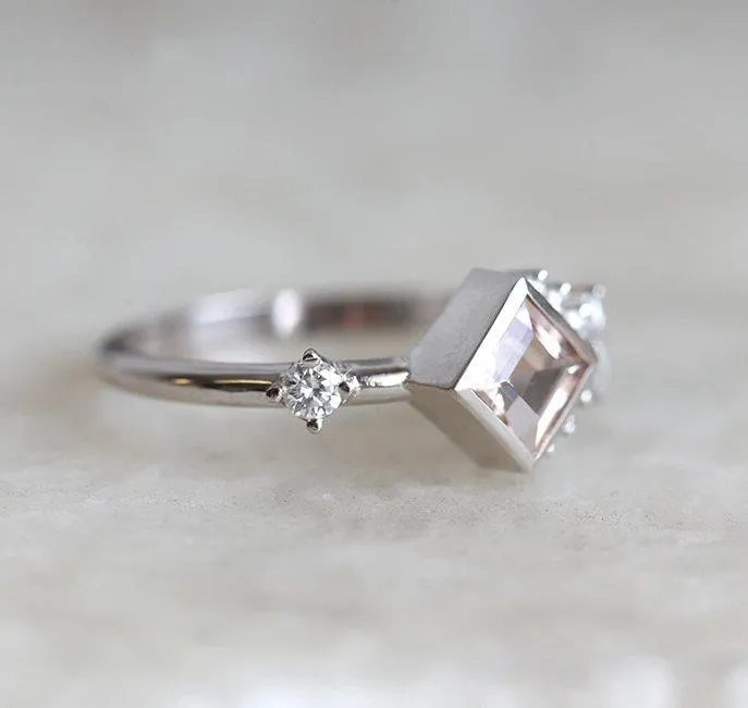 THEA PEACH PINK MORGANITE DIAMOND CLUSTER RING vy 4