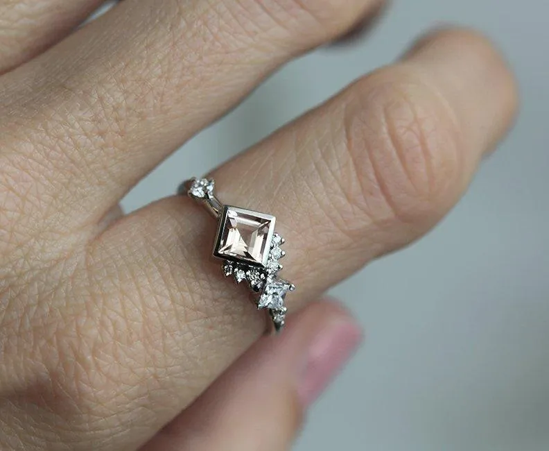 THEA PEACH PINK MORGANITE DIAMOND CLUSTER RING vy 5