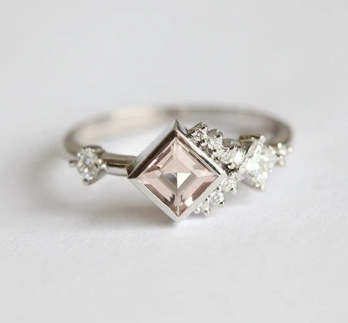 THEA PEACH PINK MORGANITE DIAMOND CLUSTER RING vy 6