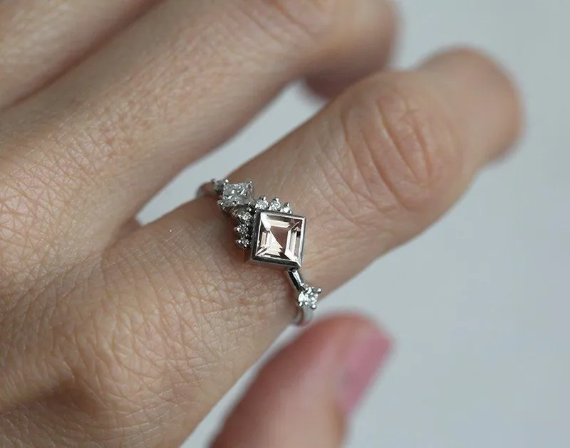 THEA PEACH PINK MORGANITE DIAMOND CLUSTER RING vy 7