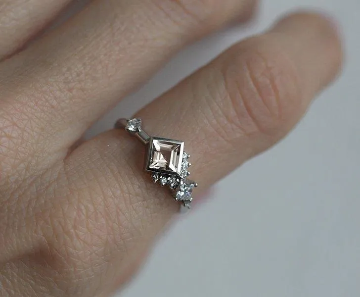 THEA PEACH PINK MORGANITE DIAMOND CLUSTER RING vy 8