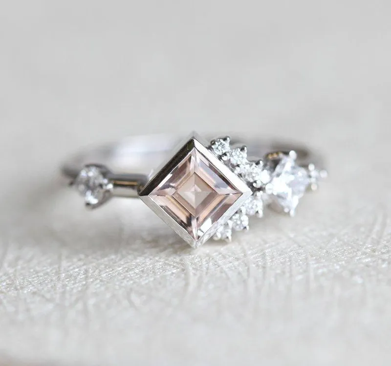 THEA PEACH PINK MORGANITE DIAMOND CLUSTER RING engagement ring