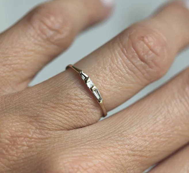 Thin Gold Band With Princess & Baguette Diamonds vy 2