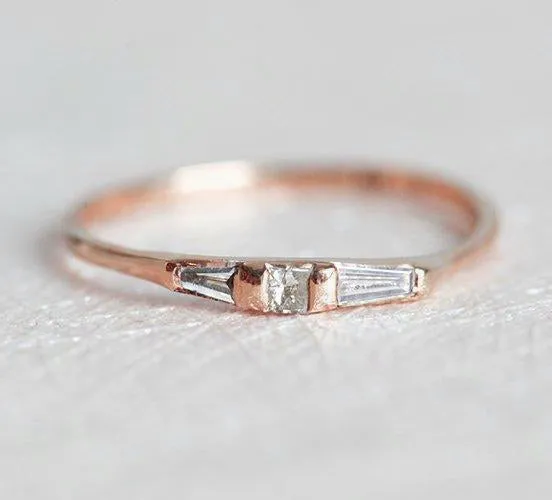 Thin Gold Band With Princess & Baguette Diamonds vy 3