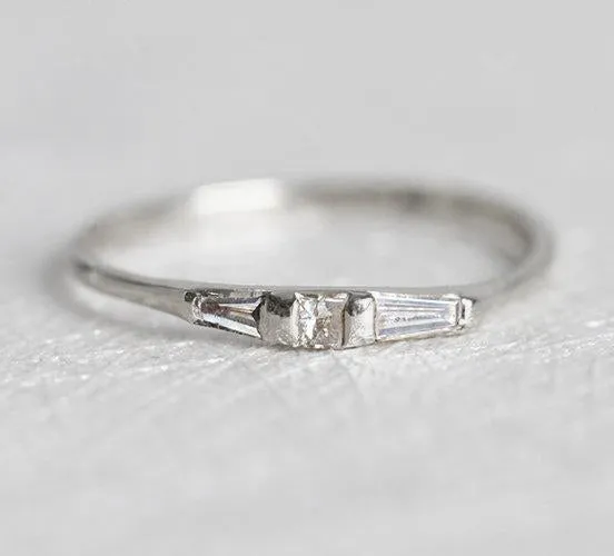 Thin Gold Band With Princess & Baguette Diamonds vy 4