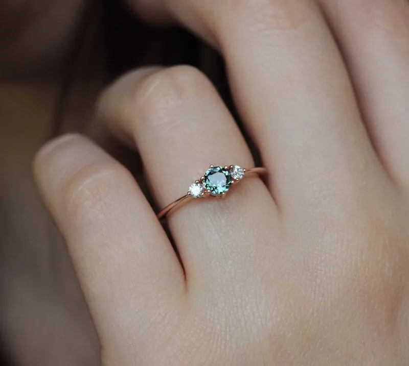 Three-Stone Mint Tourmaline And Diamond Engagement Ring view 3