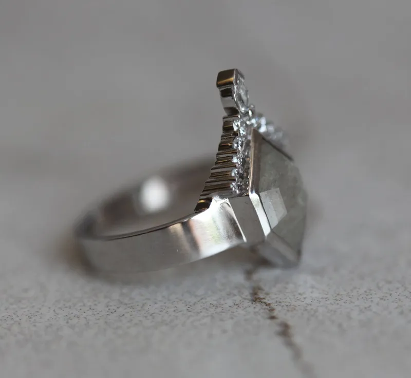 Tiana Hexagon Salt & Pepper Diamond Ring view 2