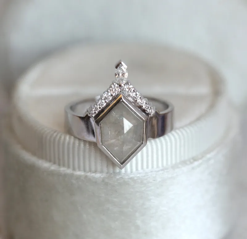 Tiana Hexagon Salt & Pepper Diamond Ring view 4