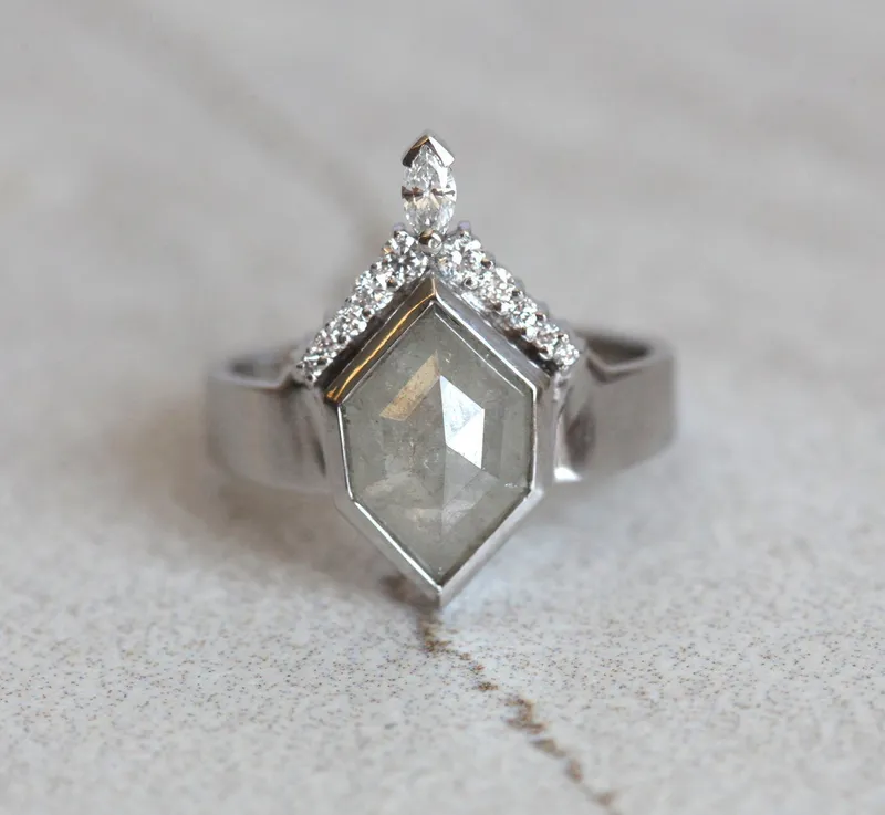 Tiana Hexagon Salt & Pepper Diamond Ring view 6