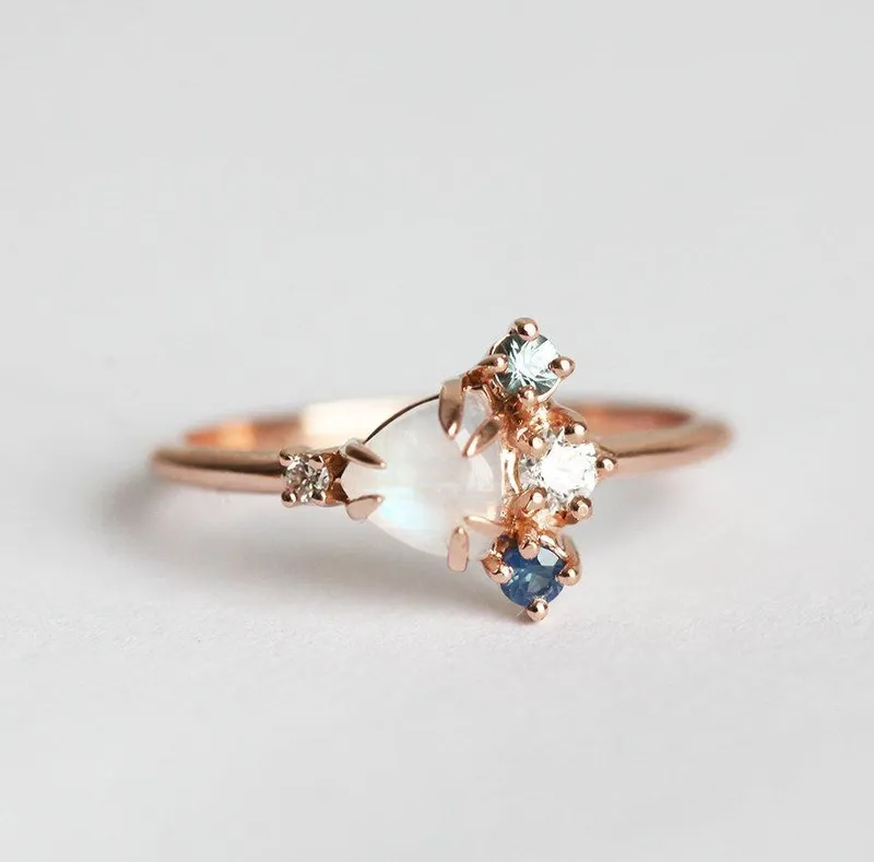 Timber Trillion Moonstone Sapphire Diamond Cluster Ring vy 3