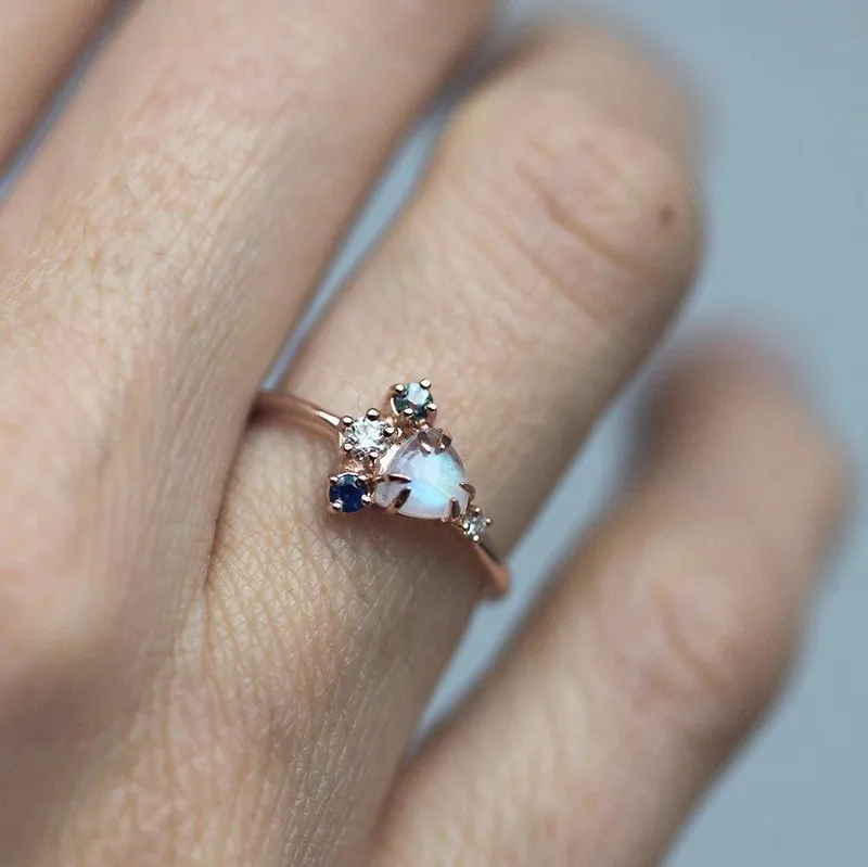 Timber Trillion Moonstone Sapphire Diamond Cluster Ring vy 4