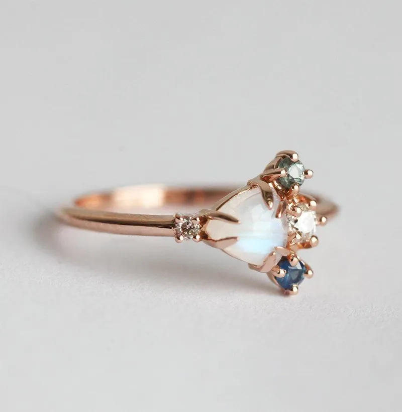 Timber Trillion Moonstone Sapphire Diamond Cluster Ring vy 5