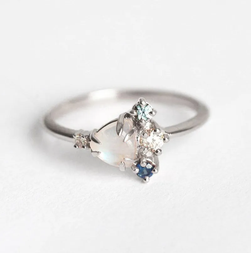 Timber Trillion Moonstone Sapphire Diamond Cluster Ring vy 7