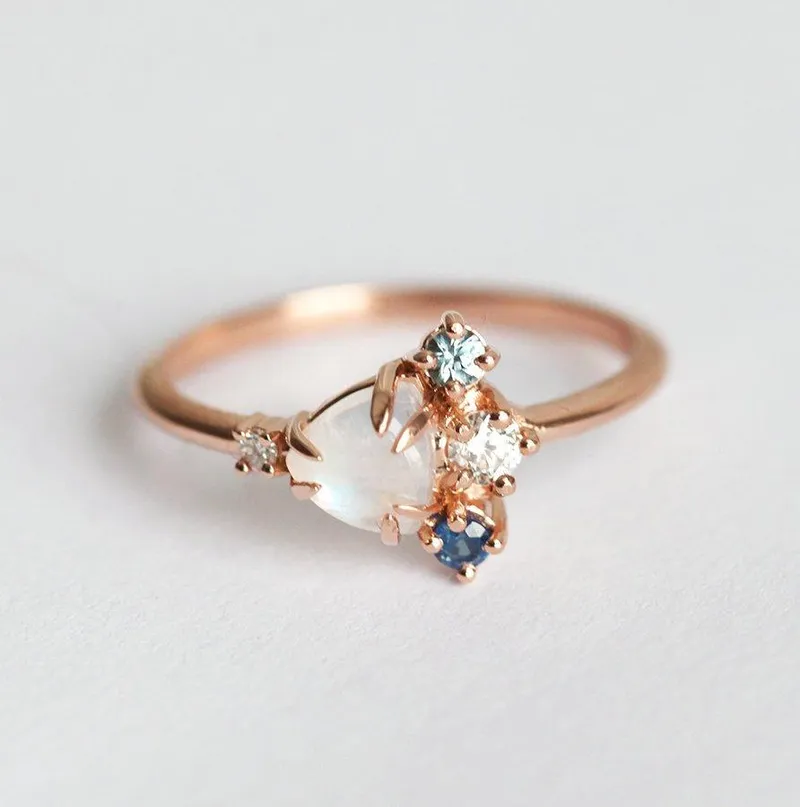 Timber Trillion Moonstone Sapphire Diamond Cluster Ring engagement ring