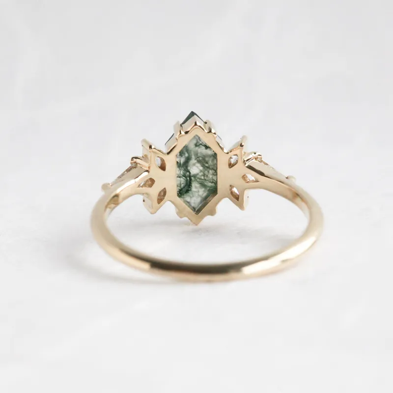 Tori Hexagon Moss Agate Ring With Accent Diamonds vy 3