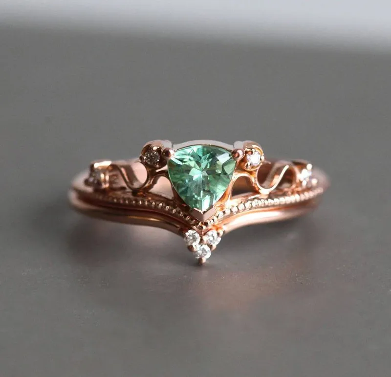 TOURMALINE RING SET, DIAMOND RING green engagement ring