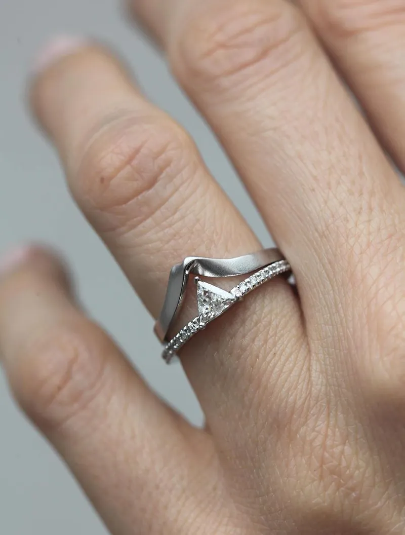 TRIANGLE CUT DIAMOND RING WITH HALF ETERNITY PAVE DIAMONDS view 2