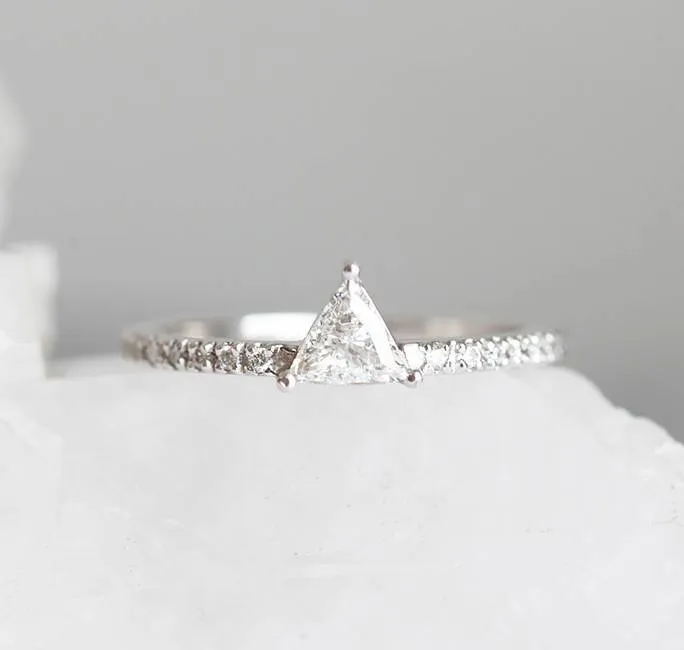 TRIANGLE CUT DIAMOND RING WITH HALF ETERNITY PAVE DIAMONDS view 3
