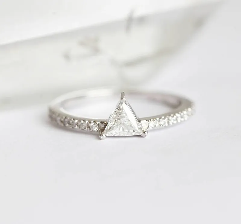 TRIANGLE CUT DIAMOND RING WITH HALF ETERNITY PAVE DIAMONDS view 4
