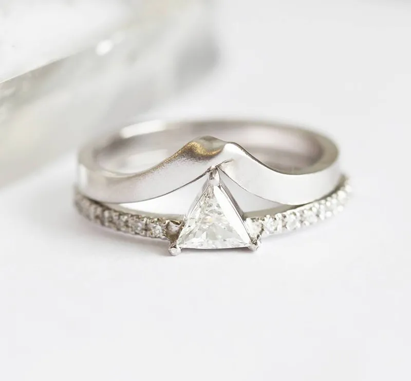 TRIANGLE CUT DIAMOND RING WITH HALF ETERNITY PAVE DIAMONDS view 5