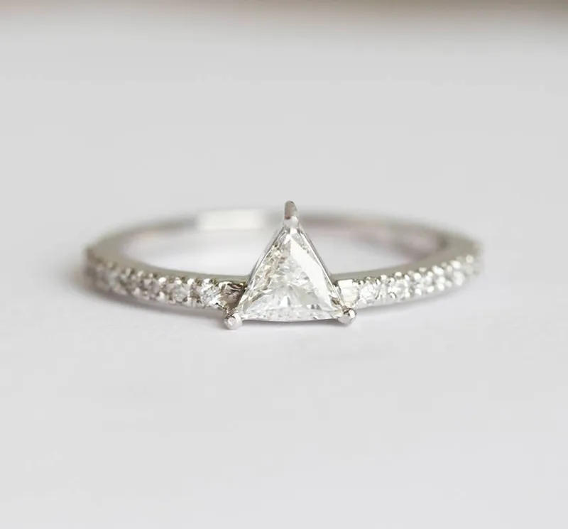 TRIANGLE CUT DIAMOND RING WITH HALF ETERNITY PAVE DIAMONDS view 7