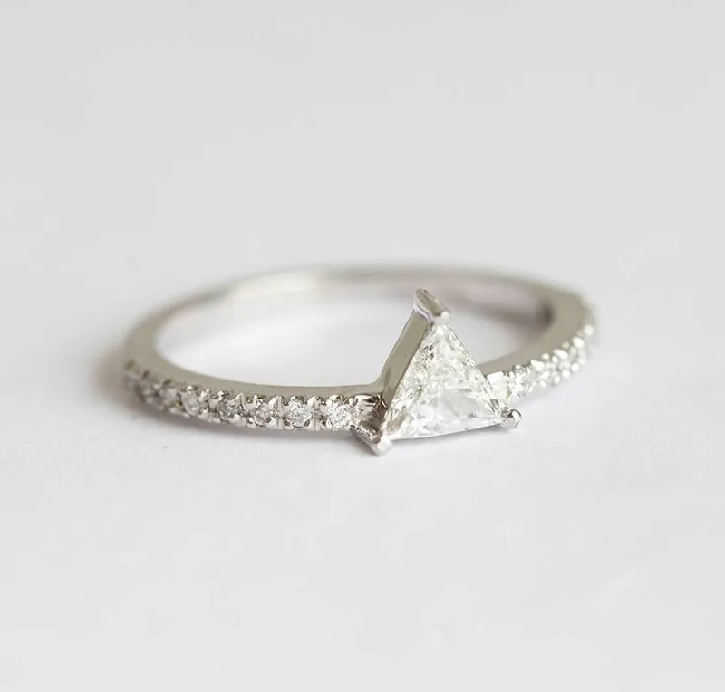 TRIANGLE CUT DIAMOND RING WITH HALF ETERNITY PAVE DIAMONDS view 8