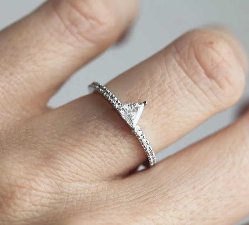 TRIANGLE CUT DIAMOND RING WITH HALF ETERNITY PAVE DIAMONDS view 9