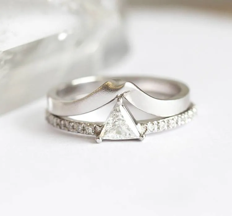 TRIANGLE CUT DIAMOND RING WITH HALF ETERNITY PAVE DIAMONDS diamond engagement ring
