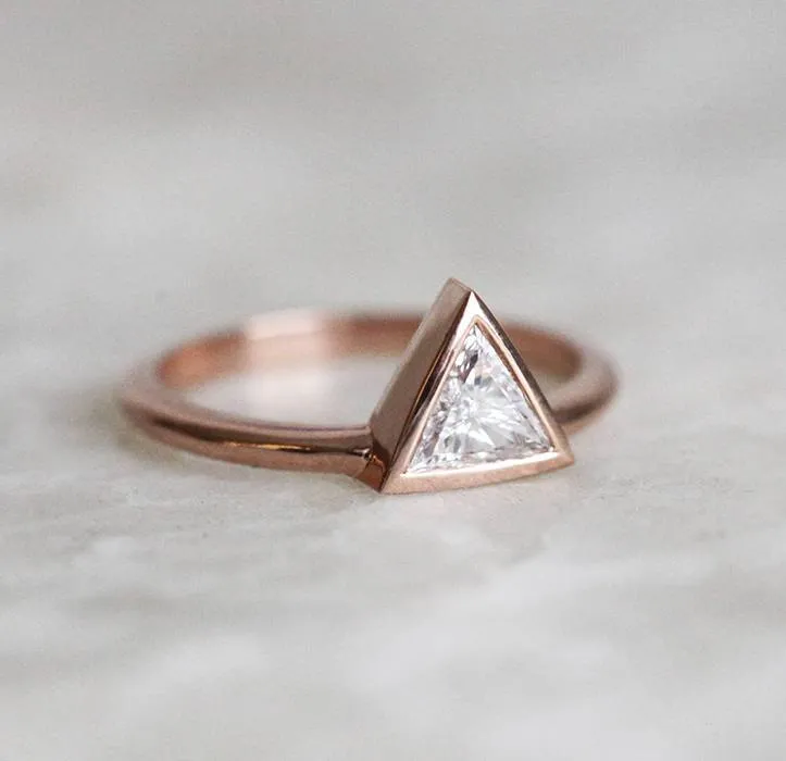 Triangle Cut Diamond Solitaire Ring Set In Gold view 2