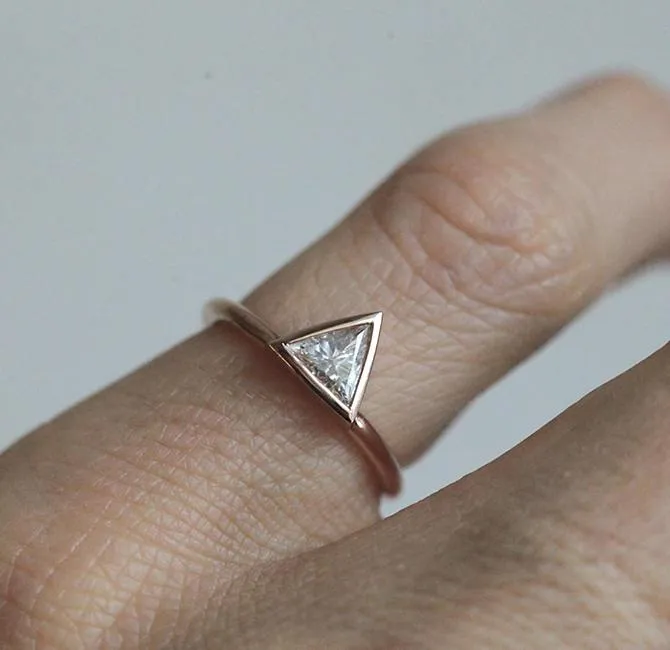 Triangle Cut Diamond Solitaire Ring Set In Gold view 3
