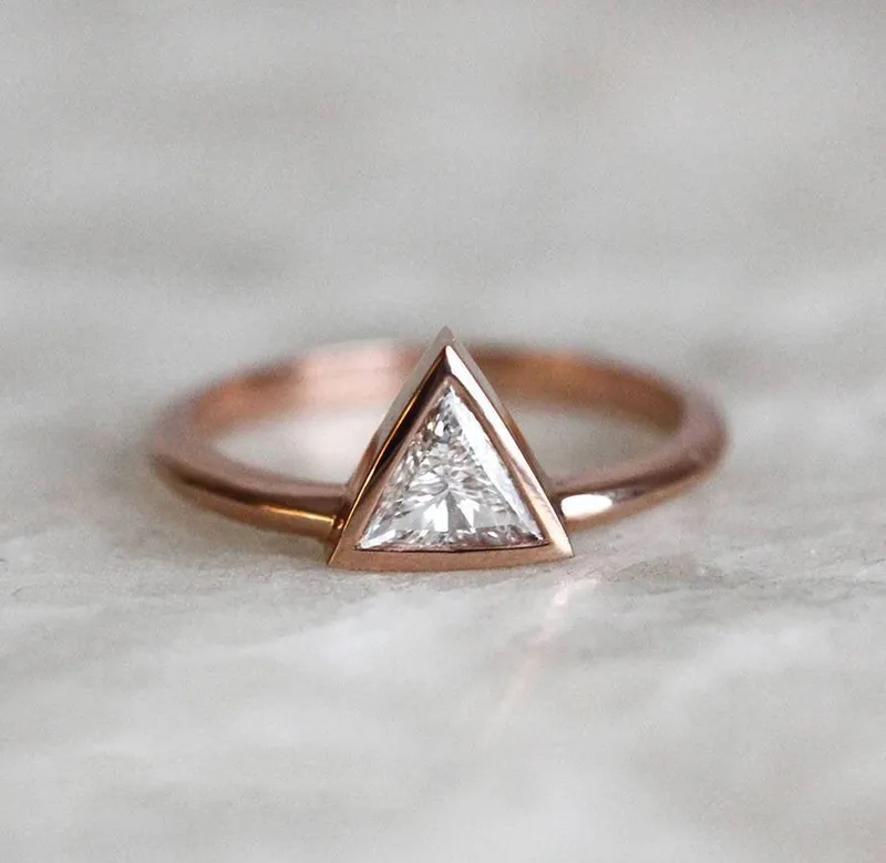 Triangle Cut Diamond Solitaire Ring Set In Gold view 4