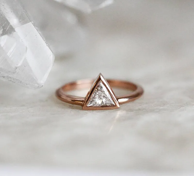 Triangle Cut Diamond Solitaire Ring Set In Gold view 5