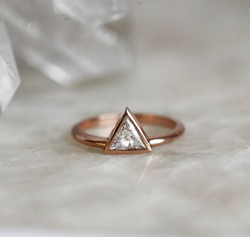 Triangle Cut Diamond Solitaire Ring Set In Gold view 6