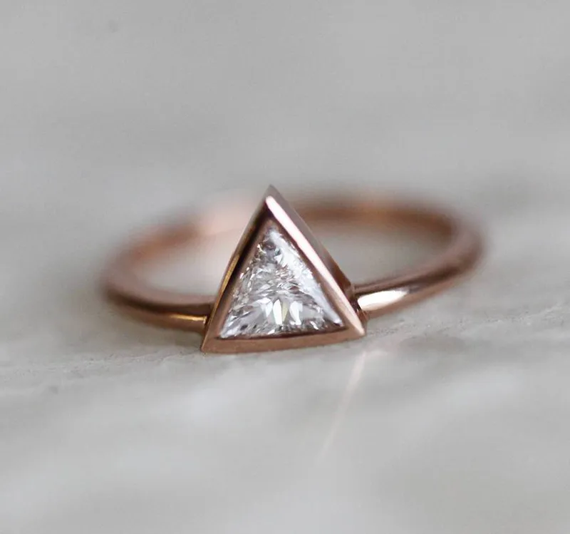 Triangle Cut Diamond Solitaire Ring Set In Gold view 7