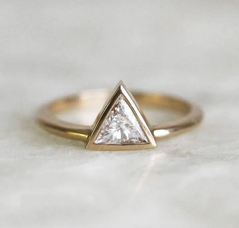 Triangle Cut Diamond Solitaire Ring Set In Gold view 8