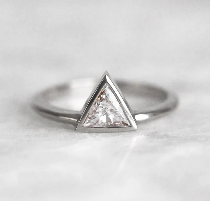 Triangle Cut Diamond Solitaire Ring Set In Gold view 9