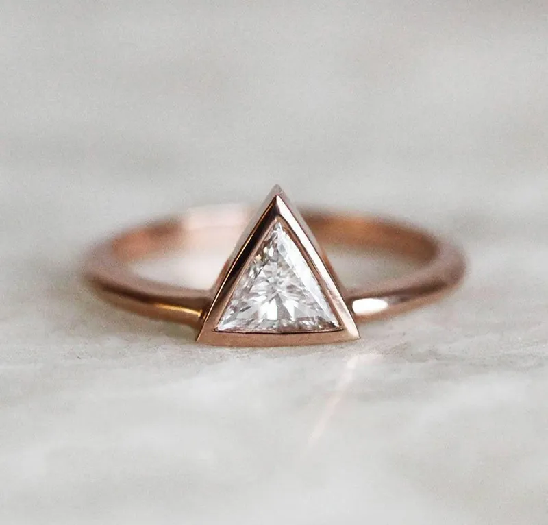 Triangle Cut Diamond Solitaire Ring Set In Gold diamond engagement ring