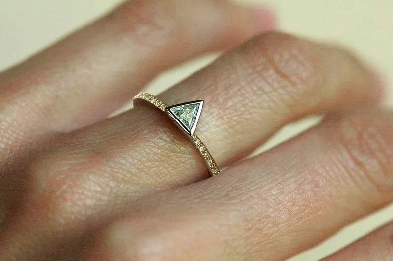 TRIANGLE DIAMOND RING WITH PAVE DIAMOND BAND view 2