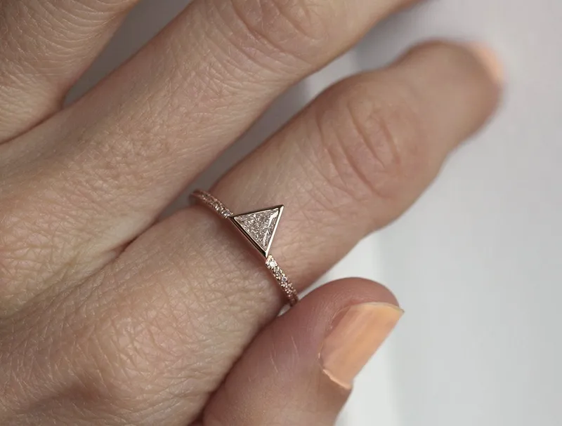 TRIANGLE DIAMOND RING WITH PAVE DIAMOND BAND view 3