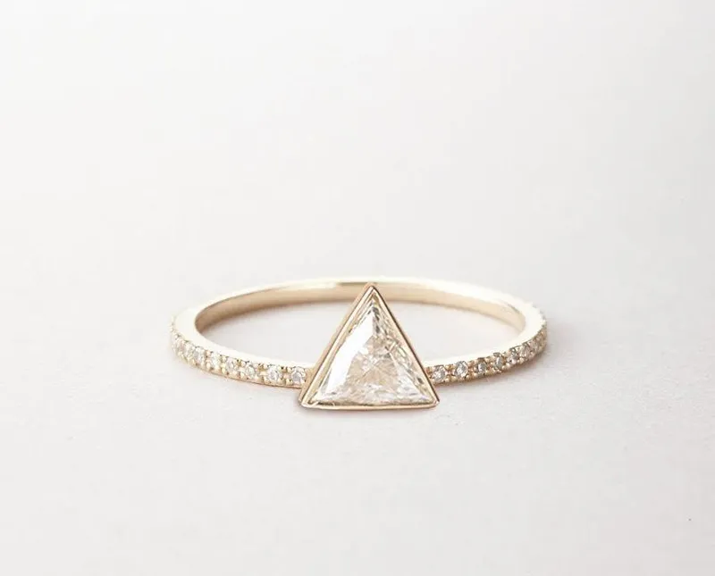 TRIANGLE DIAMOND RING WITH PAVE DIAMOND BAND view 4
