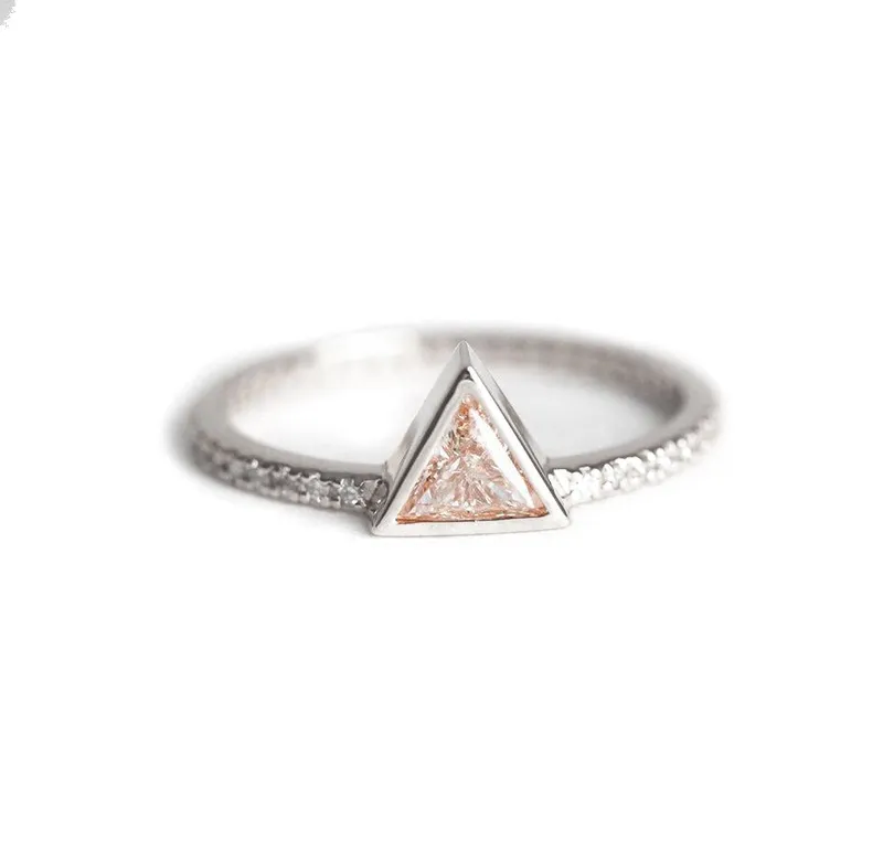 TRIANGLE DIAMOND RING WITH PAVE DIAMOND BAND view 5
