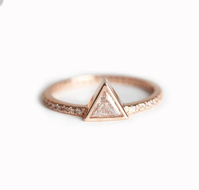 TRIANGLE DIAMOND RING WITH PAVE DIAMOND BAND diamond engagement ring