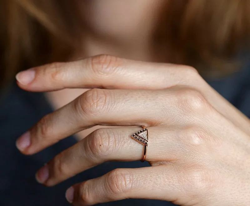 Triangle Diamond Engagement Ring, Black Diamond Ring vy 2