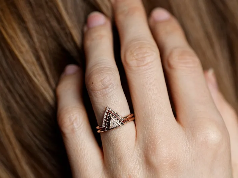 Triangle Diamond Engagement Ring, Black Diamond Ring vy 5