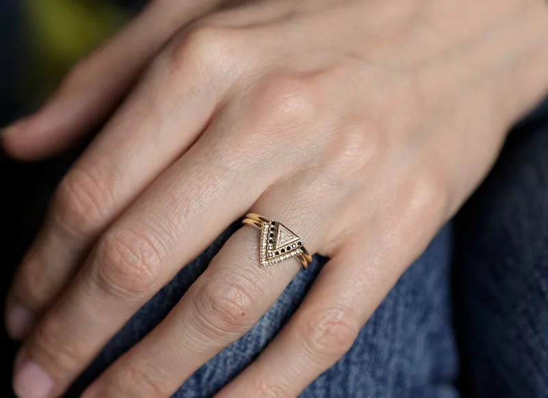 Triangle Diamond Engagement Ring, Black Diamond Ring vy 6