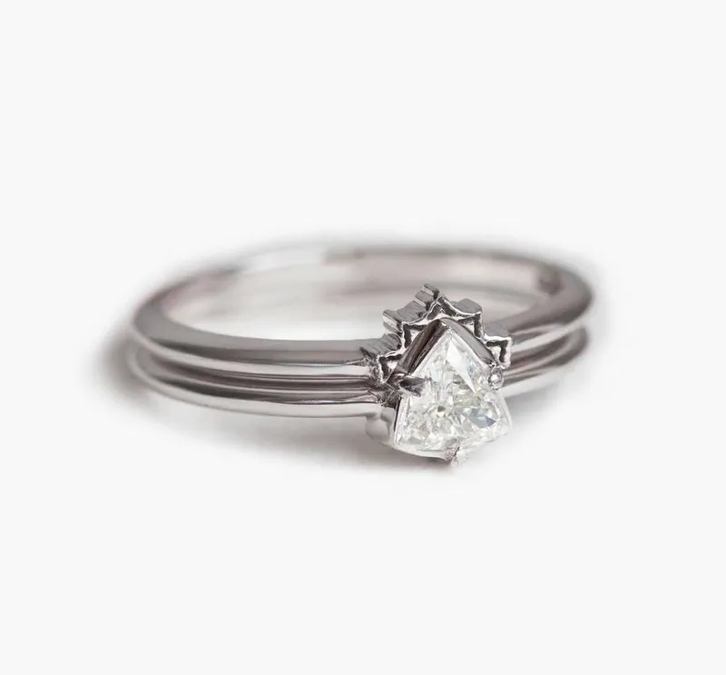 Trillion Diamond Ring, 14K Gold Solitaire Ring vy 2